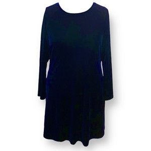 Vtg Y2K Dark Blue Stretch Velour XL Dress Grunge Goth Fairy Punk by Moda Intl.